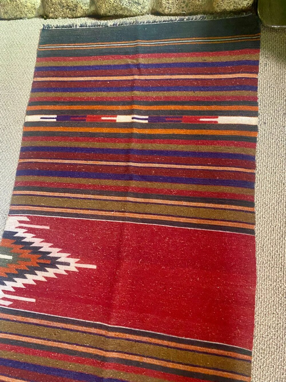 Vintage 1970's Kilim 10.75 Ft X 2.66 Ft. Tribal Runner Rug, made from Organic Sh